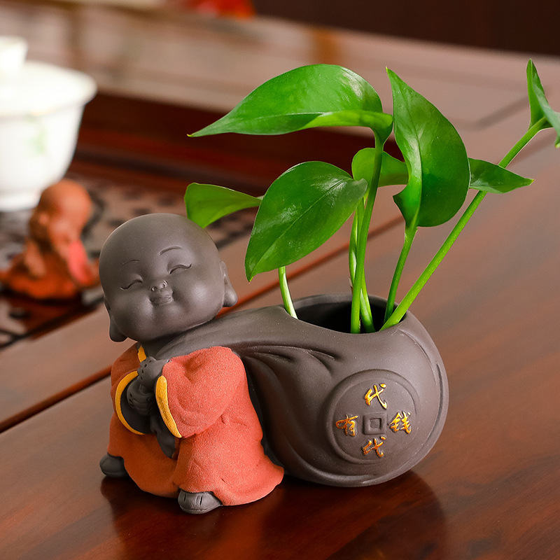 Керамический милый маленький монах цветочные изделия чайные питомцы украшения вода поднимающая цветок вставка чайный стол чайный набор офисный стол гидропоника