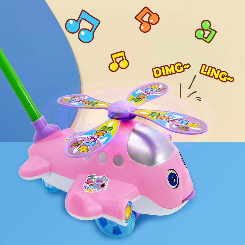 Children's Cartoon Macaron Hand Pushing Airplane Baby Toddler Hand Pushcart Educational Toys Parent-Child Interactive Toys