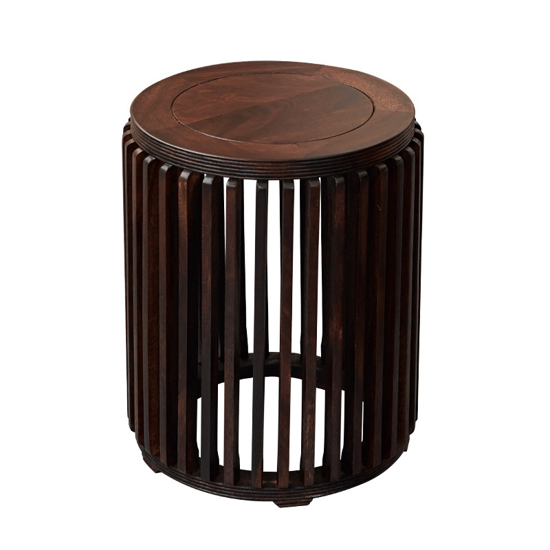 Ming and Qing Dynasty Classical Piano Stool, New Chinese Style Walnut Round Drum Stool, Solid Wood Round Stool, Shoe-Changing Stool, Children's Small Stool, Dining Stool