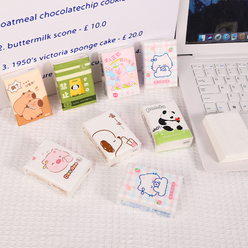 Cartoon Nine-Pack Toilet Paper Solid Color Small Pack Tissue Household Outdoor Student Portable Tissue Small Pack Handkerchief Paper