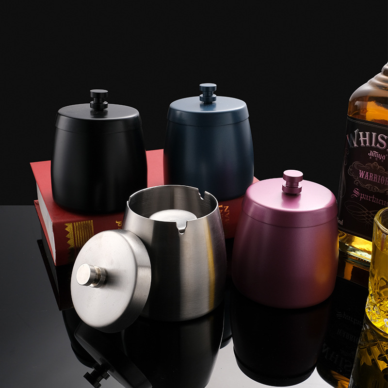 Кросс-граничная пепельница из нержавеющей стали, креативная, с распылением, для отелей и дома, с крышкой, подарок, можно сделать логотип