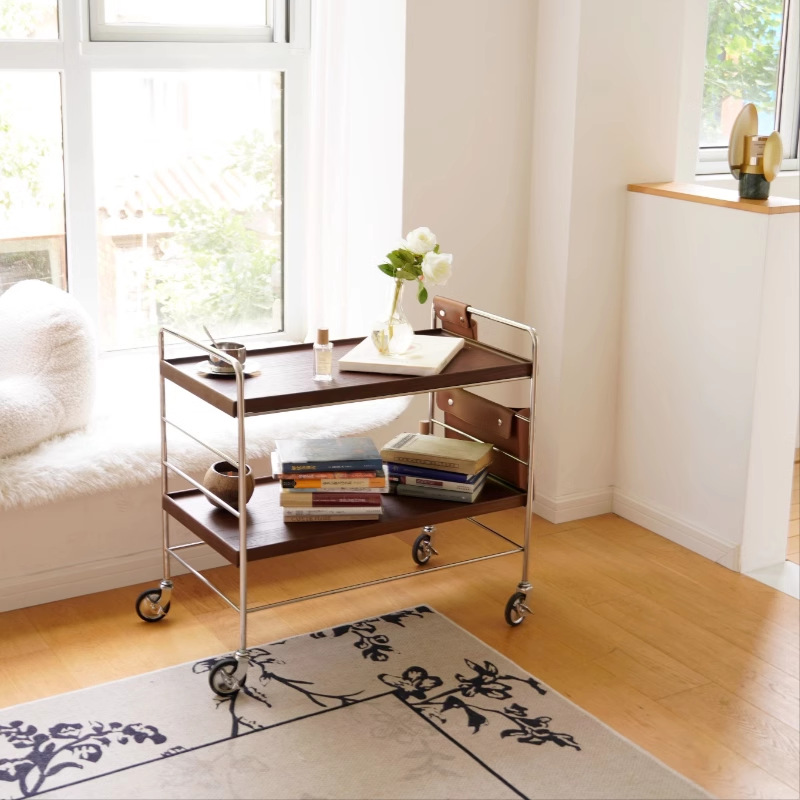 Solid Wood Sofa Side Table Removable Wheeled Cart Small Apartment Living Room Coffee Table Side Table Side Cabinet Corner Table Storage Rack