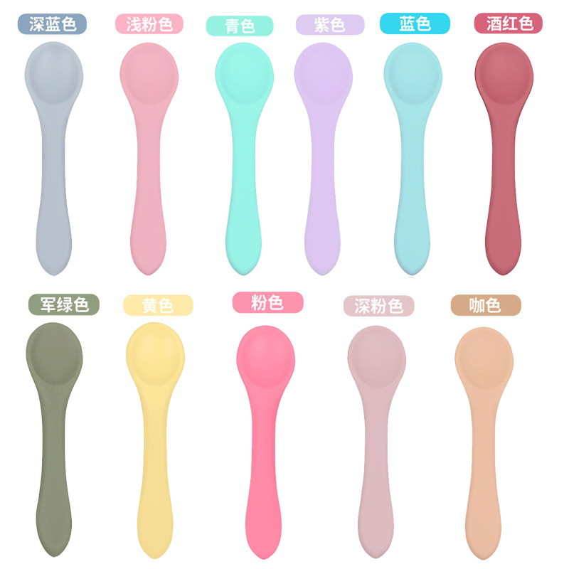 Children's Forks and Spoons, Baby Spoons, Children's Learning to Eat Training Forks, Baby Tableware, Rice Spoons, Silicone Anti-Drop Spoons