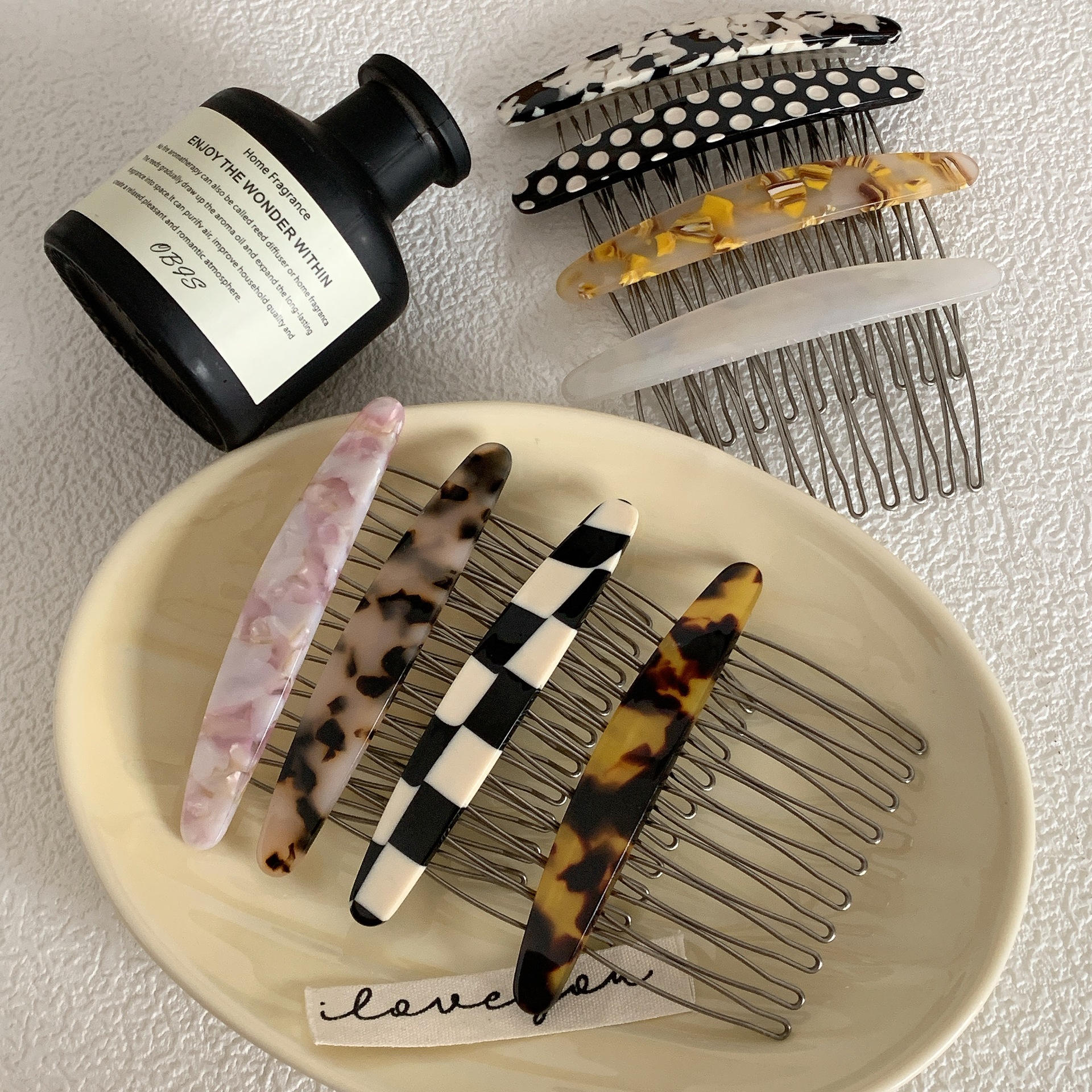 South Korea New Elegant simple Plaid bangs hairpin hairpin texture marbling iron tooth hair comb insert comb hair accessories