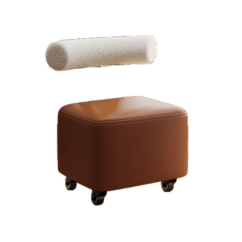 Movable Solid Wood Stool with Soft Cushion, Low Stool, Small Stool with Swivel Wheels, Household Small Bench with Backrest and Wheels