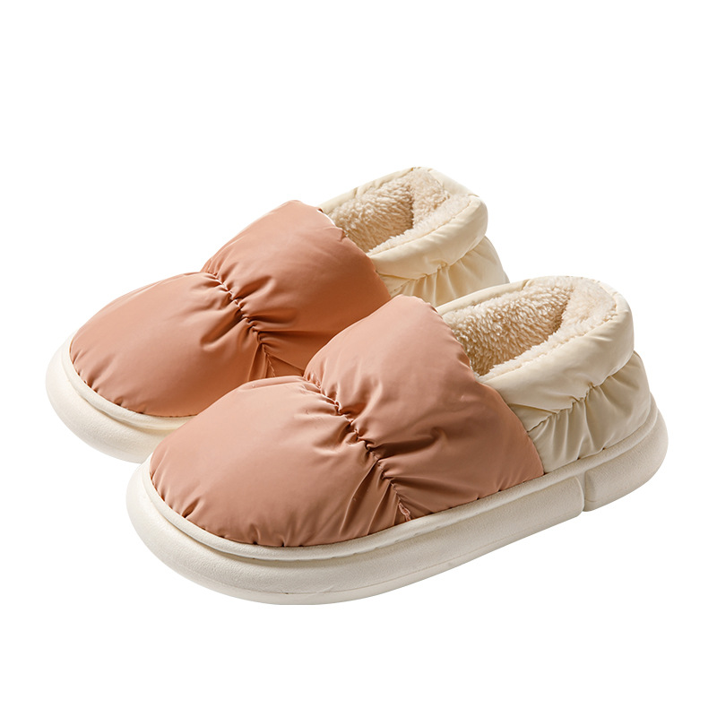 New down Cloth Bag and Home Cotton Slippers, Non-Slip, Warm and Poop-Feeling, High-Looking, Thick-Soled Outer Wear for Winter Couples