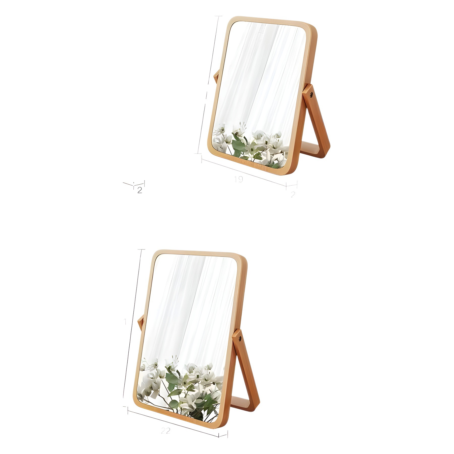 Solid Wood Desktop Makeup Mirror Simple Princess Mirror Foldable Dressing Mirror Portable Desk Mirror Nordic Home Bedroom