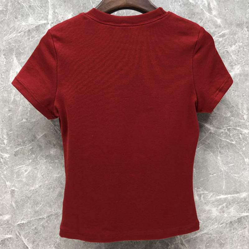 Live Broadcast Quality Design Full of Right Shoulder 2025 Short-Sleeved Popular Slimming Look Top