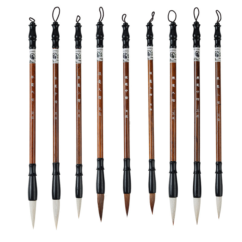 Wholesale solid wood pole wolf hair sheep hair and hair calligraphy and painting practice large, medium and small letters beginner calligraphy training students brush