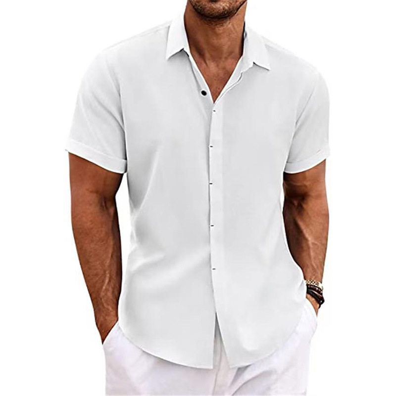 Men's Linen Short-sleeved T-shirt Loose T-shirt Solid Color Short-sleeved Cotton Linen Shirt Men's Beach plus size Men's Short-sleeved Shirt