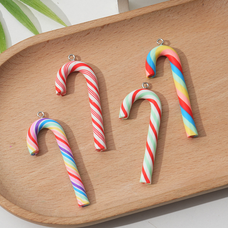 Большой Рождественский тростник Рождественская конфета Мягкая керамика Ювелирные аксессуары Кремовый клей Материал Серьги Подвеска с рогами гвозди