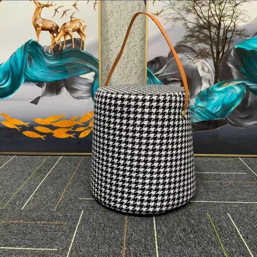 Internet Celebrity Houndstooth Normcore Life Satchel Stool Lazy Tatami Shoe Changing Stool Houndstooth Stool Factory Direct Sale