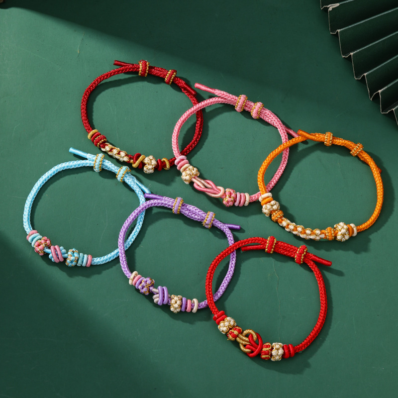 Dragon Boat Festival Bracelet Eight-Strand Dimple Knot Peach Blossom Bracelet Niche Hand-Woven Semi-Finished Hand Jewelry Gift Wholesale