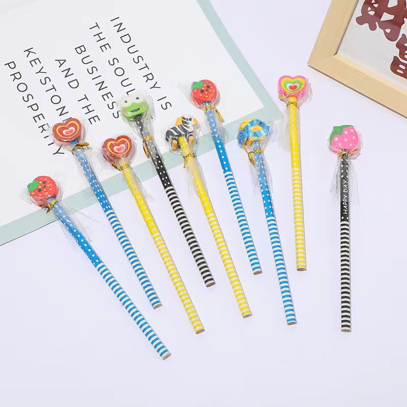 Wholesale children's cartoon Christmas cute pencil school supplies student kindergarten prizes HB stationery with eraser