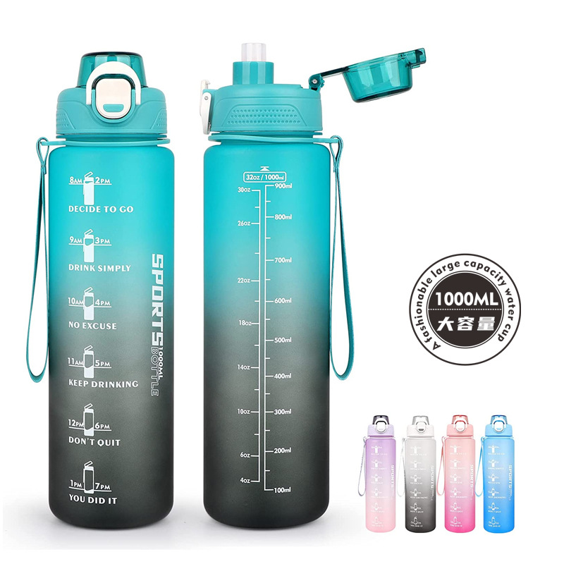 Large Capacity Sports Water Cup Men's 1000ml Water Kettle Portable Fitness Water Cup Women's Summer Plastic Anti-fall Space Cup