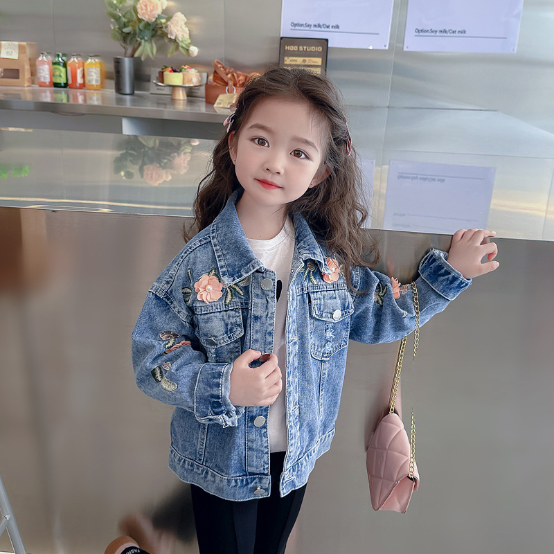 Children's Outwears 2025 Autumn New Style Girls' Fashionable Embroidered Outer Wear Small, Medium and Large Kidsren's Spring & Fall Denim Tops