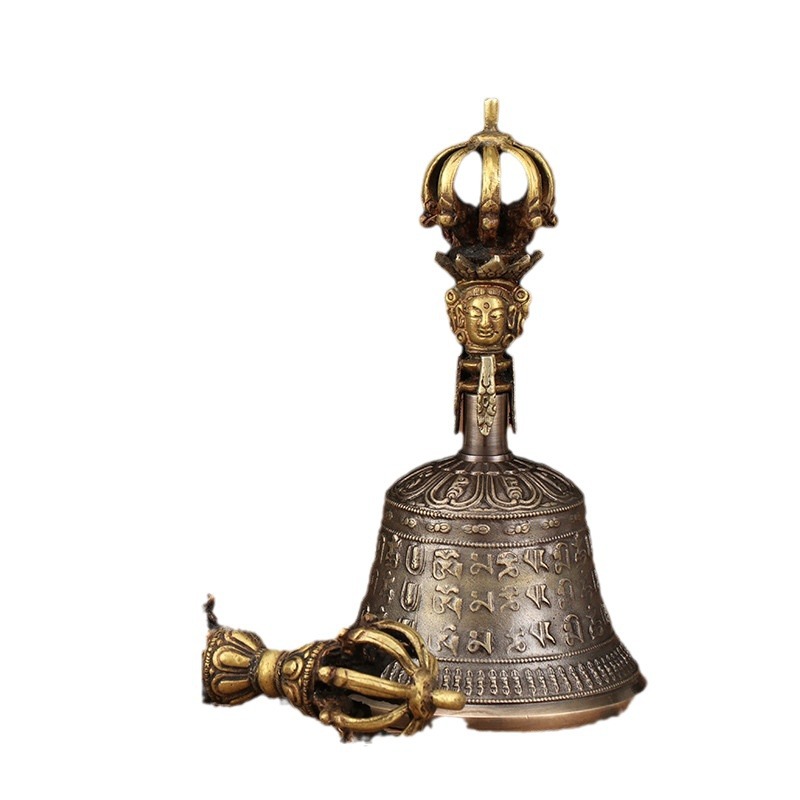 Nepal handmade diamond bell pestle Xizang bell pestle sound loud bronze bell pestle nine-strand carved bell