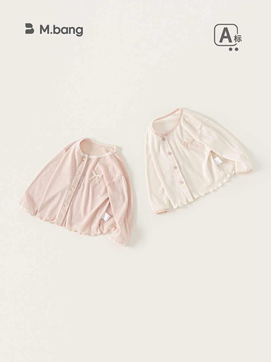 Bong Selected Baby's Summer Round Neck Top Girl's Long Sleeve Cardigan with Ear Edge for Baby Girl Sweet Bow Knitted Sweater