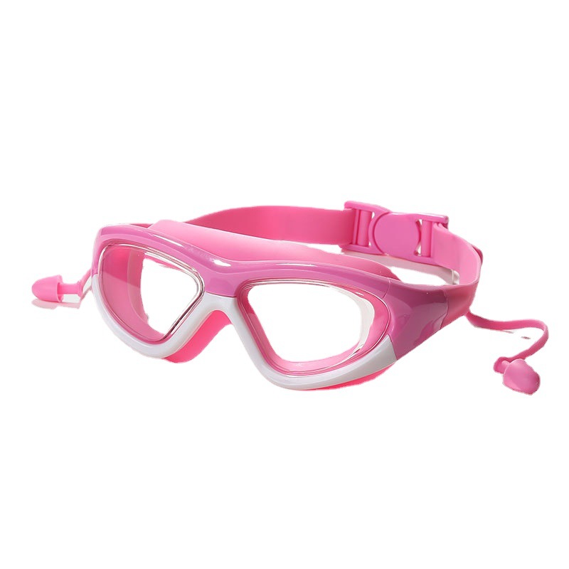 Children's swimming goggles waterproof anti-fog large frame diving goggles boys and girls professional one-piece earplugs silicone HD swimming glasses