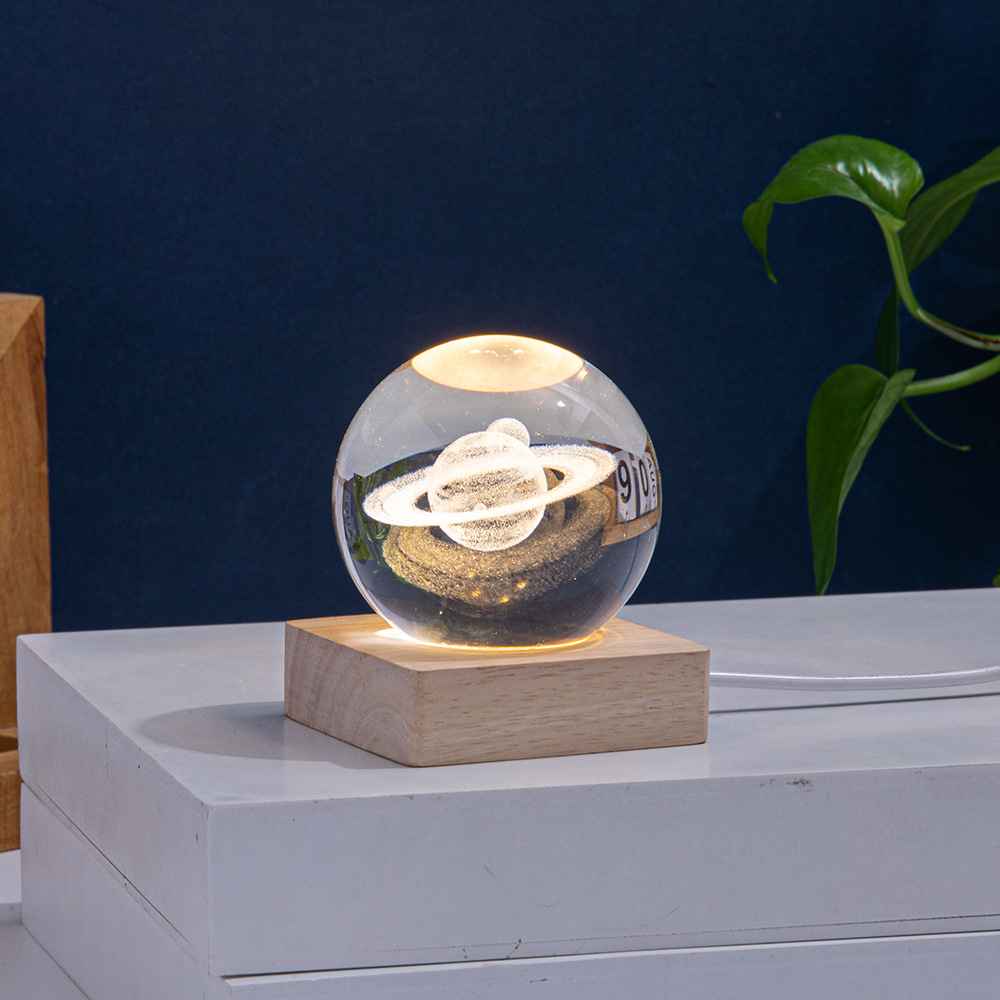 Кристаллический шар с 3D резьбой, USB, атмосферный декоративный свет, маленький квадратный кристаллический подарок, белый кристаллический свадебный подарок