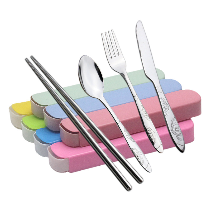 Western Food Tableware Set Knife and Fork Spoon Stainless Steel Spoon Fork Chopsticks Three-piece Portable Storage Box Printable LOGO