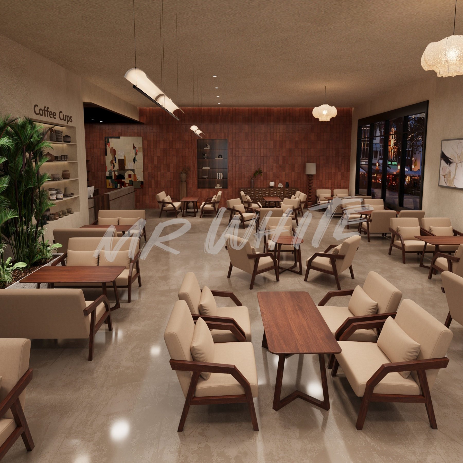 Coffee Shop Nordic Light Luxury Restaurant Sofa Solid Wood Bar Clear Bar Sofa Chair Table Combination Single Sofa Chair