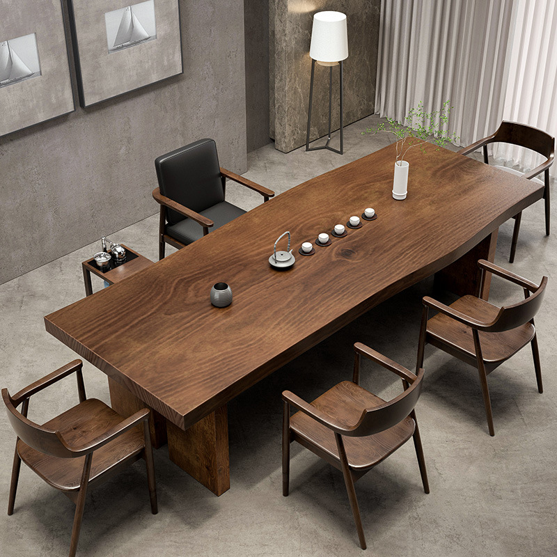 New Chinese style solid wood tea table full set household bedroom tea table simple log large board office living room tea table and chair