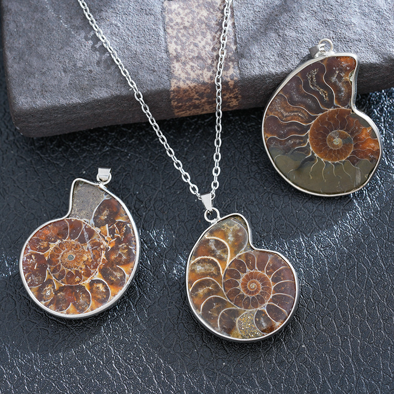 Cross-border Personality Creative Conch Stone Shell Raw Stone Mineral Specimen Men's and Women's Jewelry Pendant Hanging Ornaments