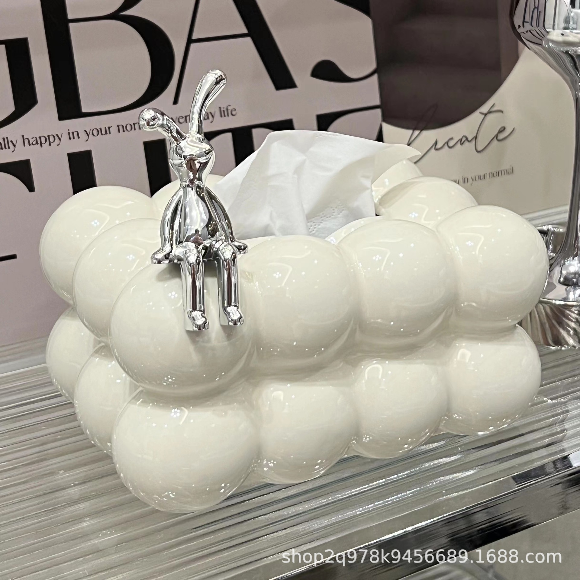 Nordic creative rabbit crafts with screw cup lid handle accessories household tissue box jewelry storage box ornaments