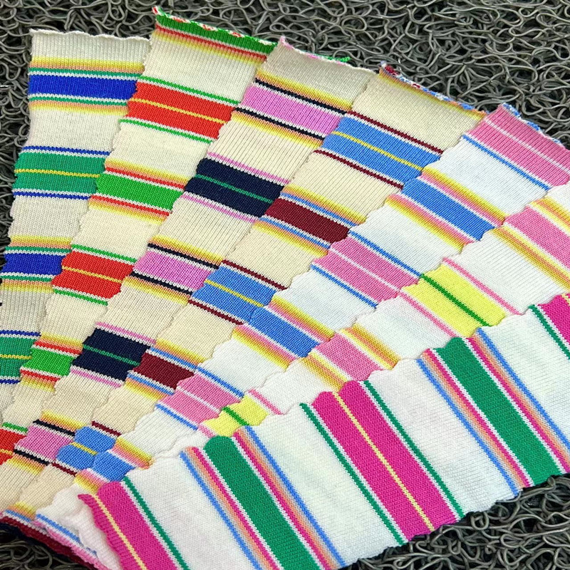 Вязаная футболка из чистого хлопка с цветными полосками 32s, модная детская и женская одежда