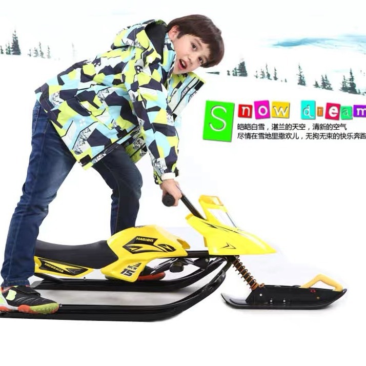Snowmobile Adult Children Ski Car Ski Car Unpowered Traction Sleigh Car with Brake Ice Car Equipment