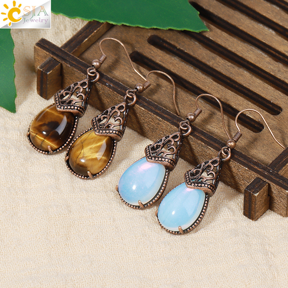 Europe and the United States foreign trade cross-border e-commerce wholesale retro red stone powder crystal natural stone drop crystal earrings earrings