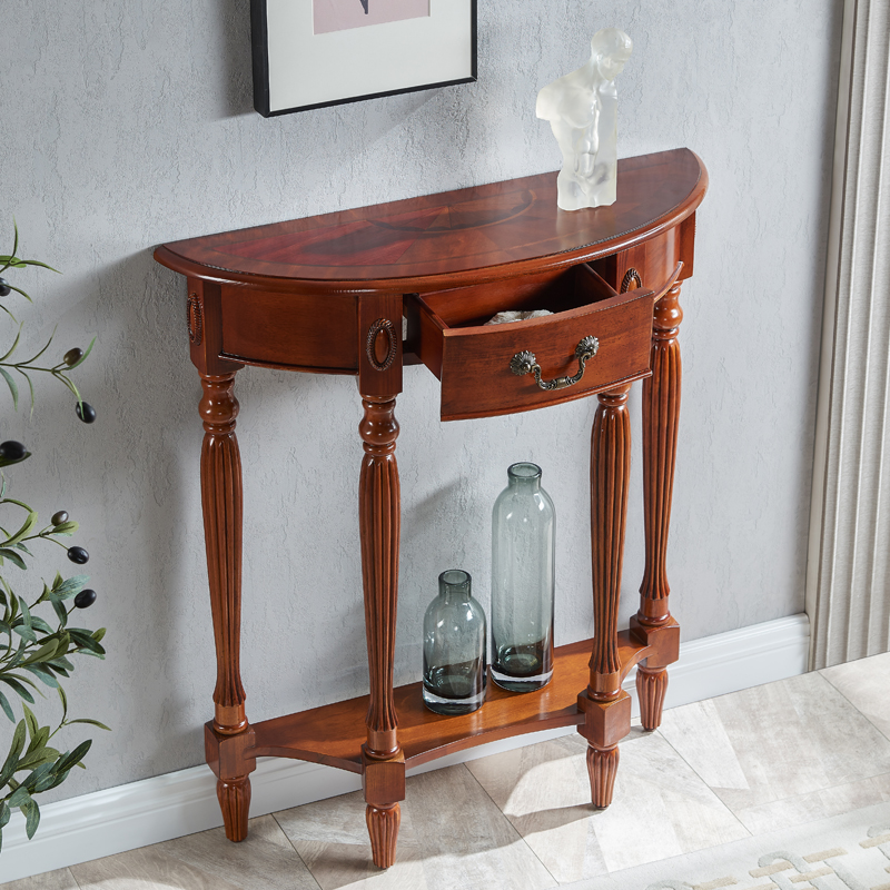 American Solid Wood Semi-Circular Entrance Table Ultra-Thin Corridor Simple Entrance Table European Style Foyer Partition Against the Wall Entrance Hall