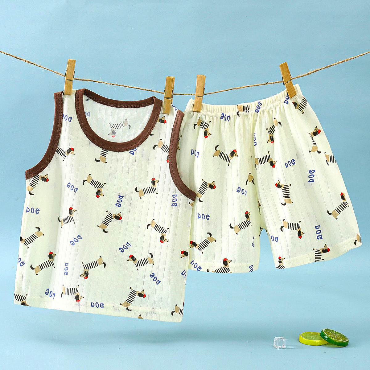 New 2025 Children's Summer Jacquard Cotton Vest Short Cover Baby Boys and Girls Sleeveless Cartoon Breathable Trendy Children's Wear