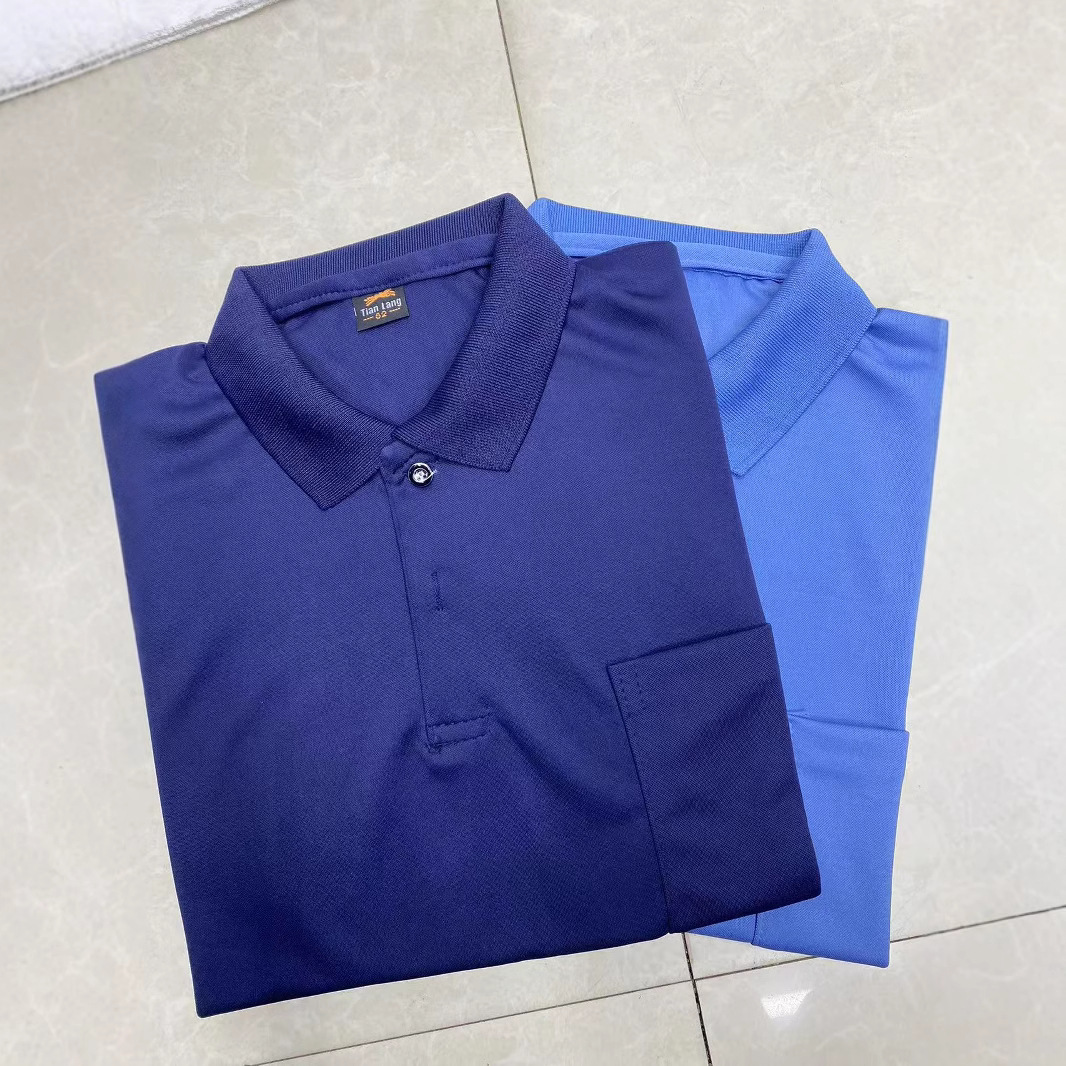 Middle-Aged and Elderly Men's Autumn Lapel T-Shirt Large Size Dad and Grandpa Wear Long-Sleeved Top with Flap Pocket Pantss Street Stall Supply