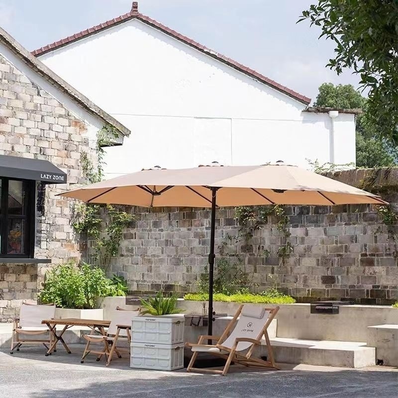 Outdoor Parasol Three-Head Umbrella Double-Head Stall Umbrella Courtyard Umbrella Park Terrace Balcony Camping Folding Dual-Purpose