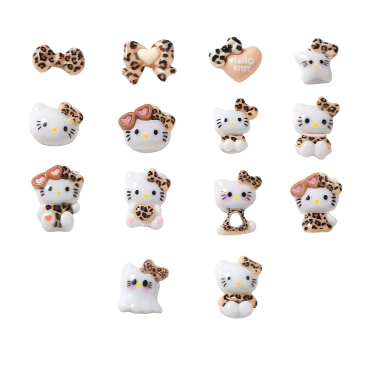 Nail Art Leopard Bow KT Cat Jewelry Maillard Resin Three-dimensional French Cute Cartoon Bow Tie Nail Accessories