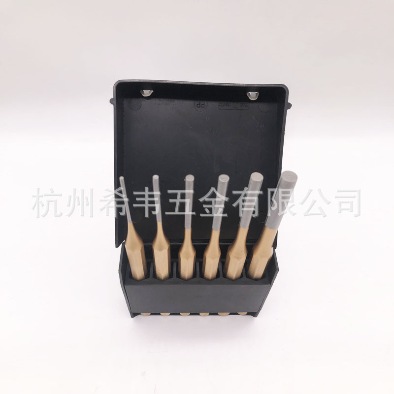 Plastic Box Set of 6 Flat Head Cylindrical Punch Pins, Octagonal Steel Punch Tools, Surface Sandblasting and Polishing