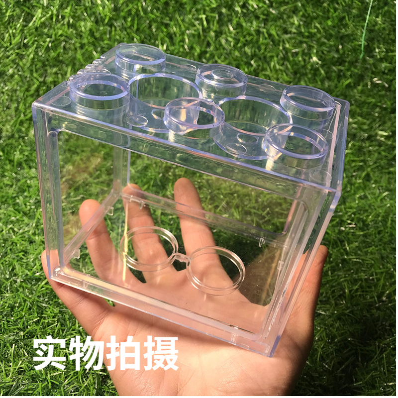 Bucket Building Blocks Box Full Transparent Bucket Fish Tank Mini Small Acrylic Plastic Tank Landscaping Box Bucket Cup Tank