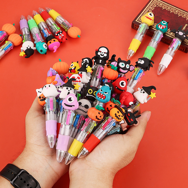 Cross-Border Halloween Mini Four-Color Ballpoint Pen Cute Cartoon Color Pen Gift Primary School Student Prizes Wholesale