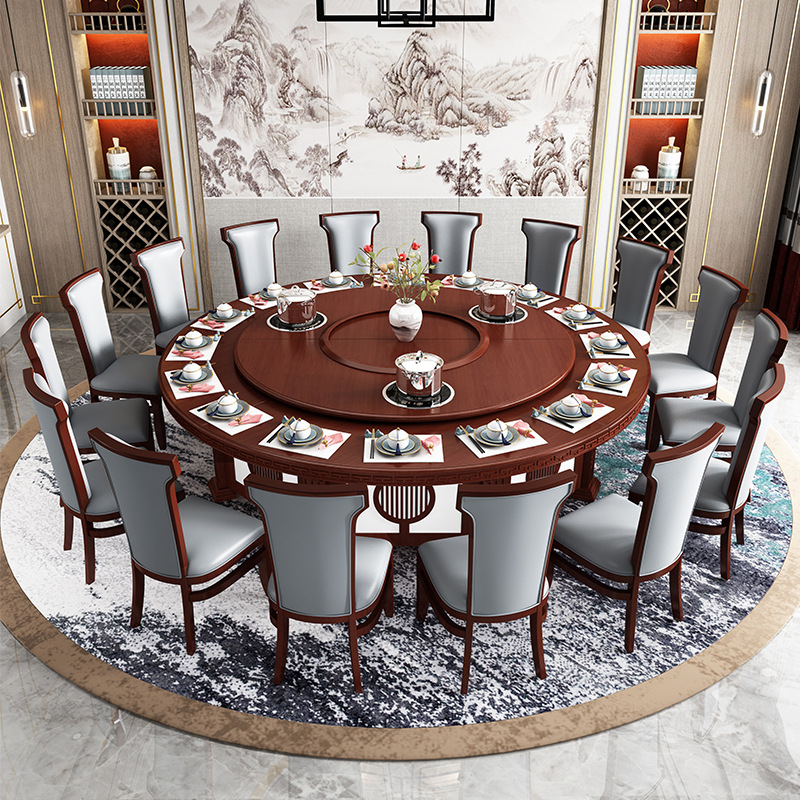 Hotel large round table electric dining table banquet restaurant Restaurant private room automatic rotating Chinese solid wood 16-person hot pot table