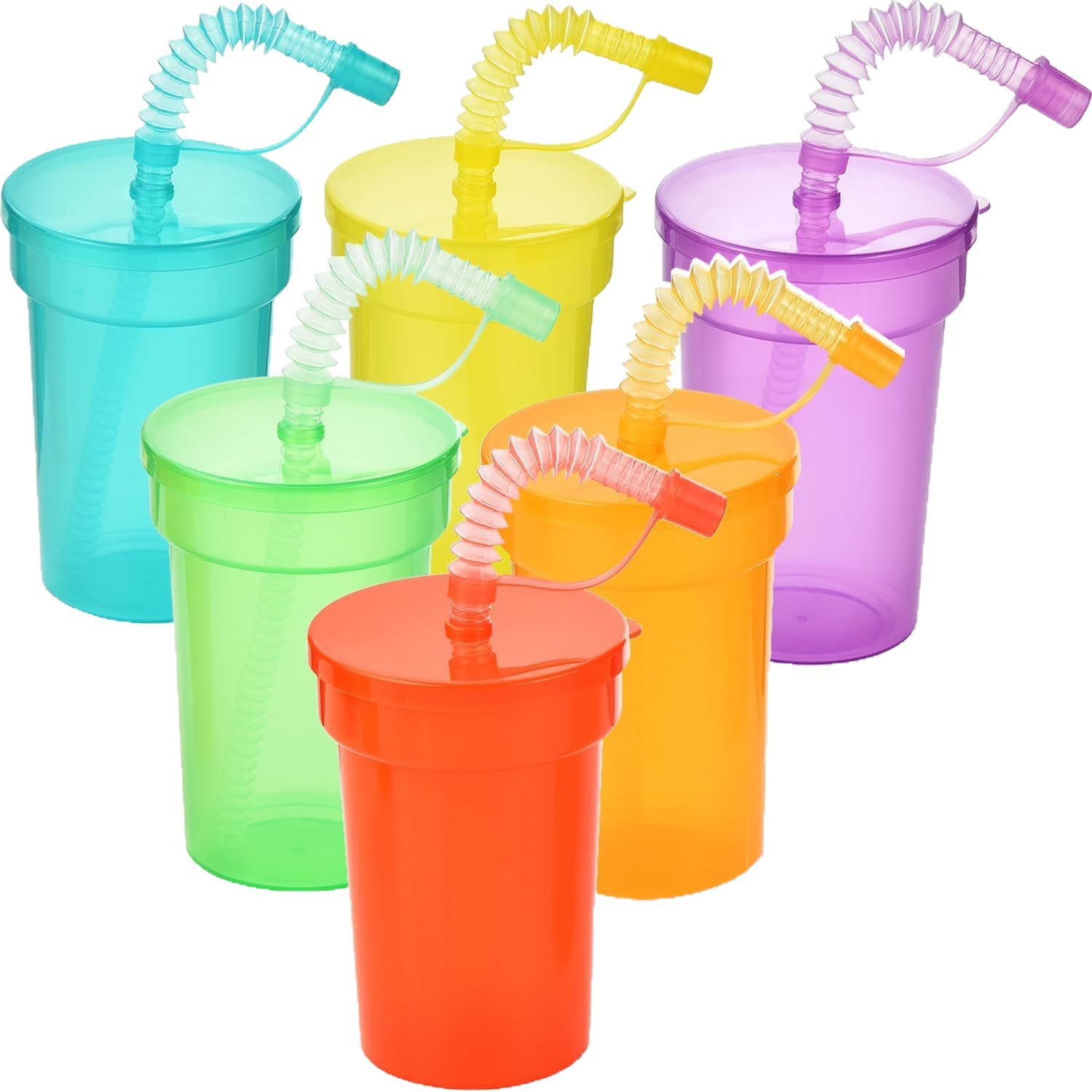 Cross-Border Amazon Summer Retractable Straw Plastic Cup 6-Color Rainbow Straw Cup Beverage Multi-Purpose Juice