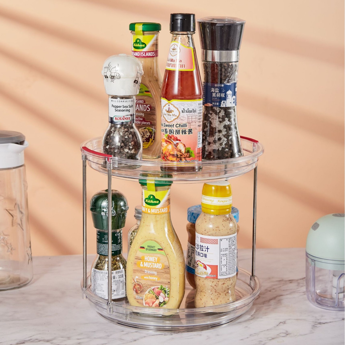 Japanese Kitchen Seasonings Shelf Rotatable Tray Oil Salt Sauce Vinegar Desktop Storage Tray