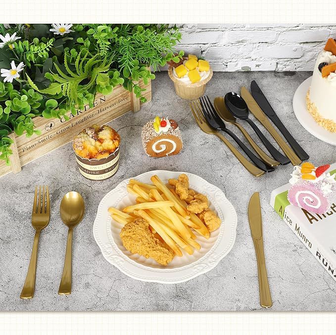 Factory direct cross-border disposable plastic PS black gold cutlery cutlery suit graduates cutlery cutlery cutlery cutlery spoon