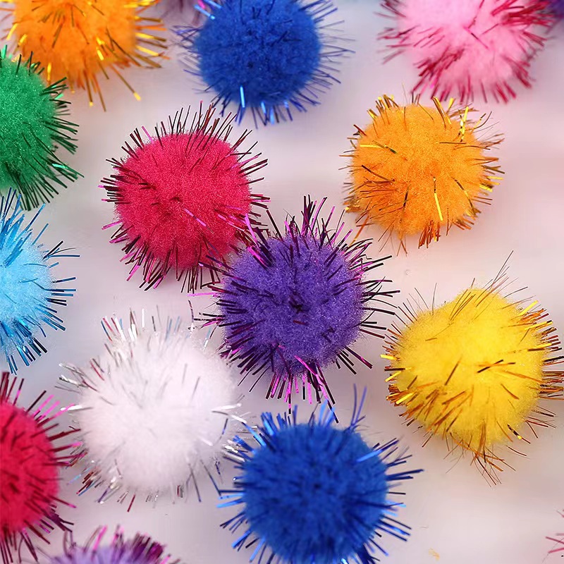 Cross-border 2cm Colorfulful Glitter Fur Ball Christmas Decoration Gold Plush Ball Kidsren's diy Handmade Clothing Accessories Batch