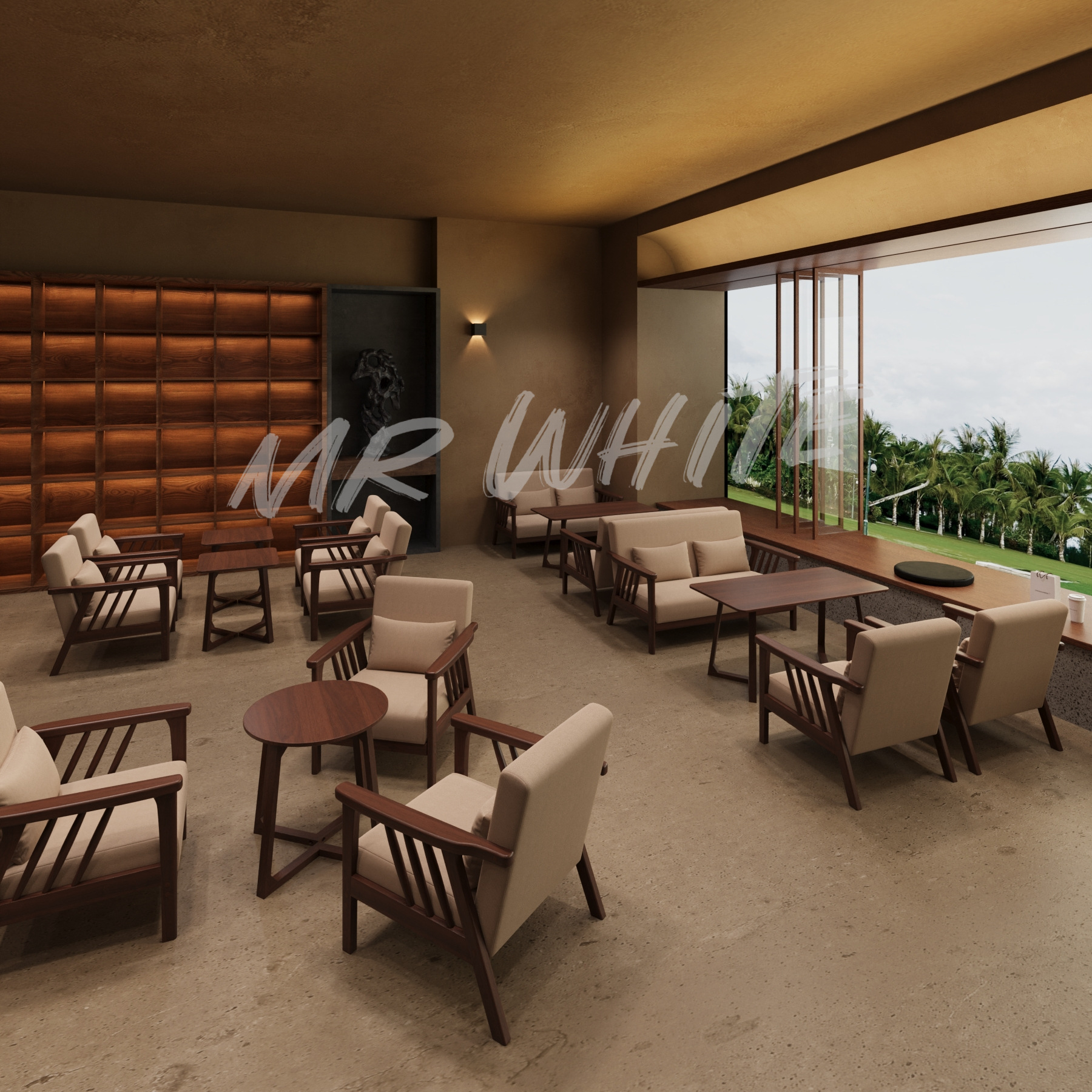 Scandinavian Accessible Luxury Nappa Leather Restaurant Sofa Chair Cafe Solid Wood Table and Chair Combination Pub Clear Bar Sofa Chair Table