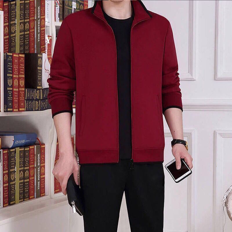 Middle-aged and elderly fleece-lined thick warm fashion brand sweater suit men's dad wear spring and autumn sports leisure two-piece suit