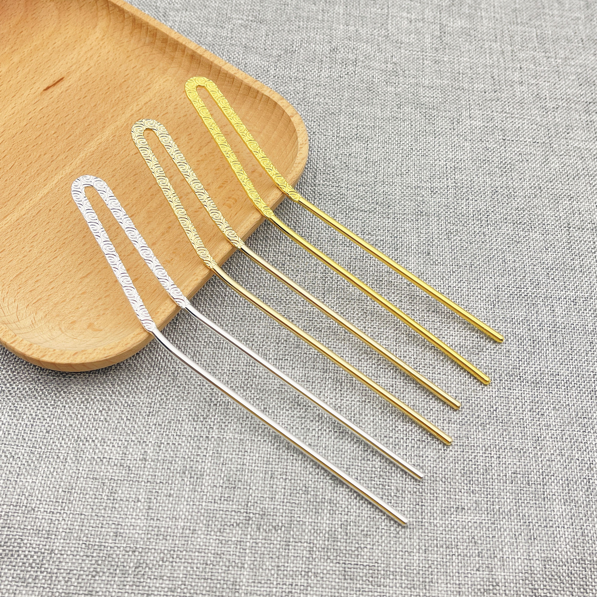 Xiangyun Iron U-hairpin DIY antique Hanfu double straight step swing tassel hairpin electrophoresis plating hairpin Niang wrapped flower headdress accessories