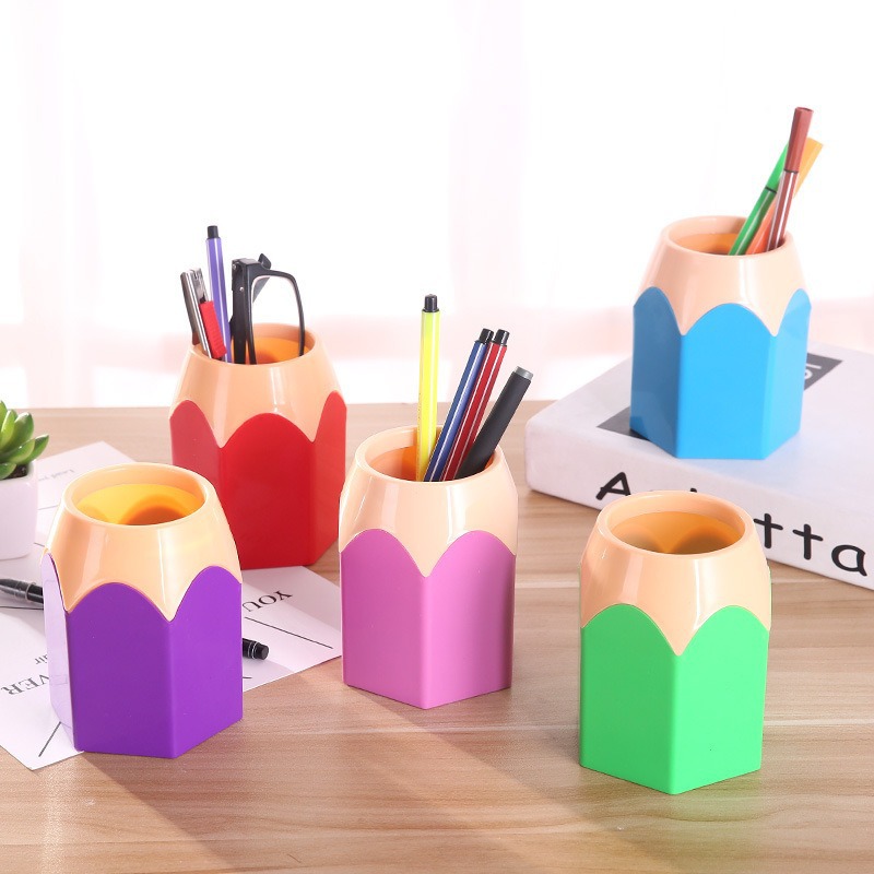 Creative Color Pencil Head Multifunctional Extra Large Pen Holder Round Creative Student Stationery Desktop Storage Pen Holder