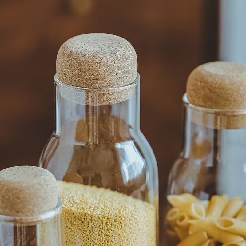 Manufacturer Wholesale Transparent Borosilicate Glass Snack Storage Jar Cork Lid Cereal Candy Sealed Jar Storage